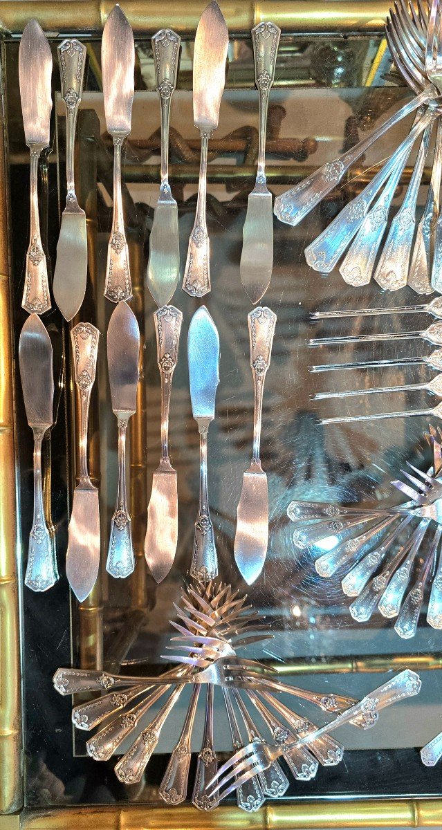 Sfam Silver Metal Cutlery Set Model Sans Gêne Empire 140 Pieces 1960-photo-3