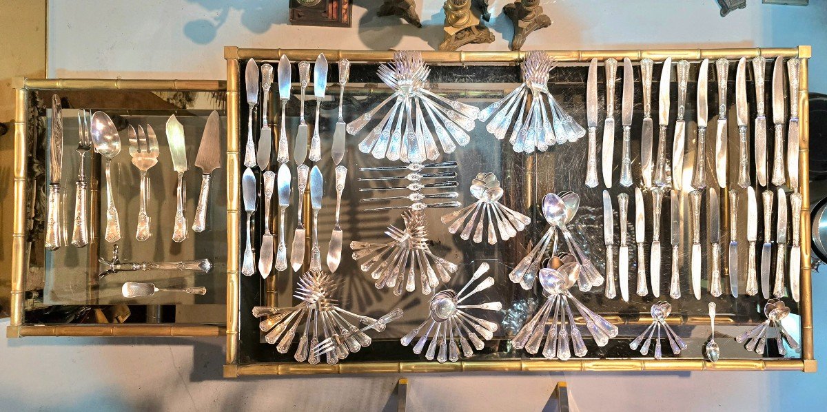 Sfam Silver Metal Cutlery Set Model Sans Gêne Empire 140 Pieces 1960