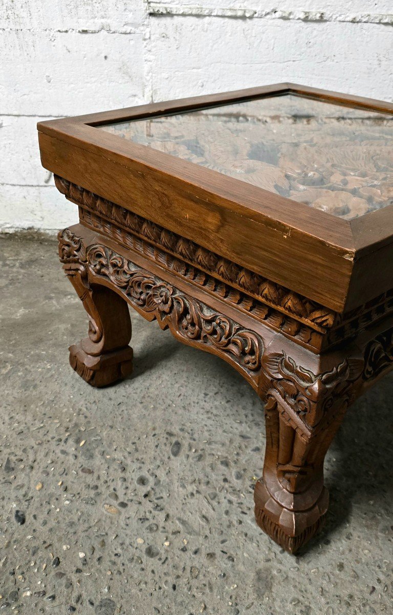 Small Square Chinese Carved Coffee Table-photo-4