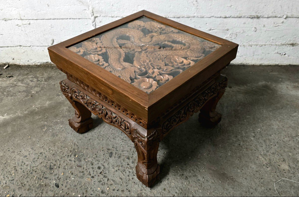 Small Square Chinese Carved Coffee Table