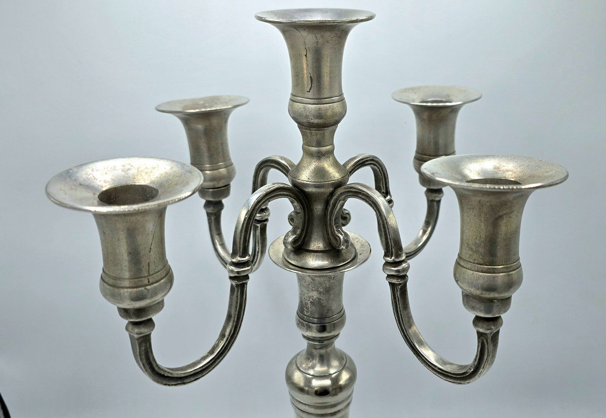 Large 4-arm Pewter Candle Holder With 5 Lights - 43 Cm-photo-4