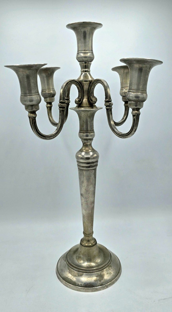 Large 4-arm Pewter Candle Holder With 5 Lights - 43 Cm-photo-2