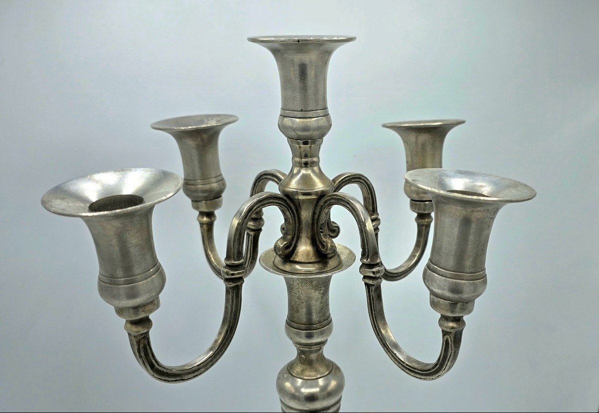 Large 4-arm Pewter Candle Holder With 5 Lights - 43 Cm-photo-5