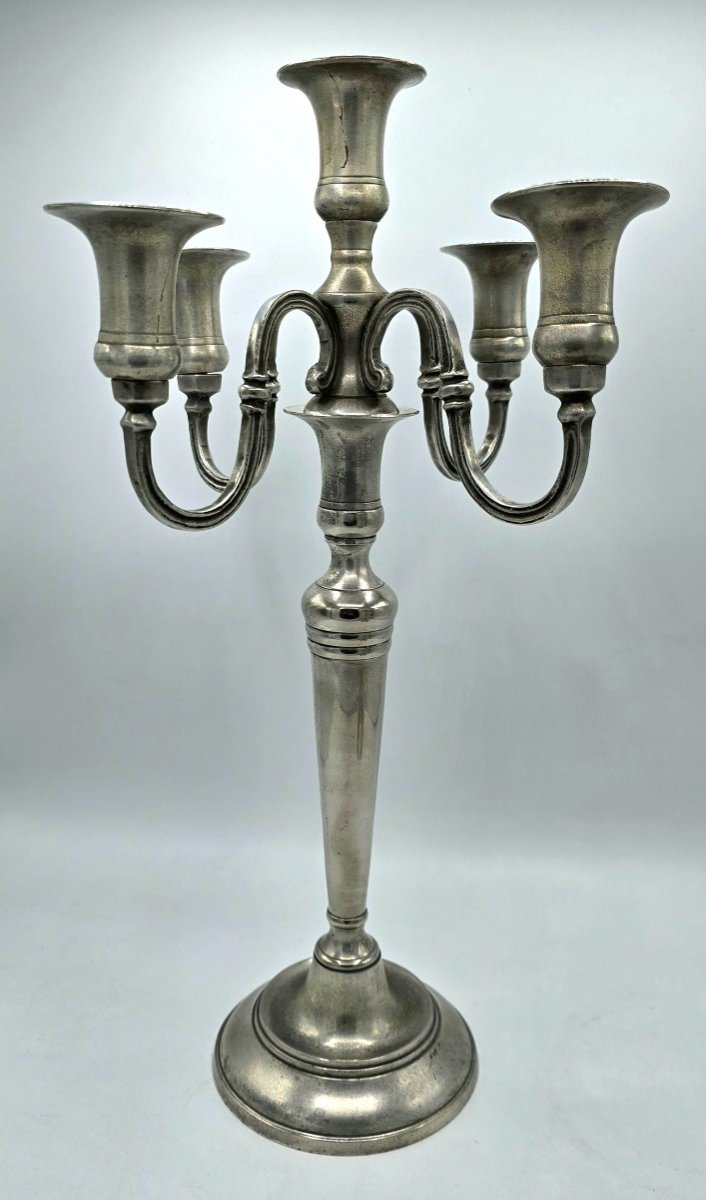 Large 4-arm Pewter Candle Holder With 5 Lights - 43 Cm