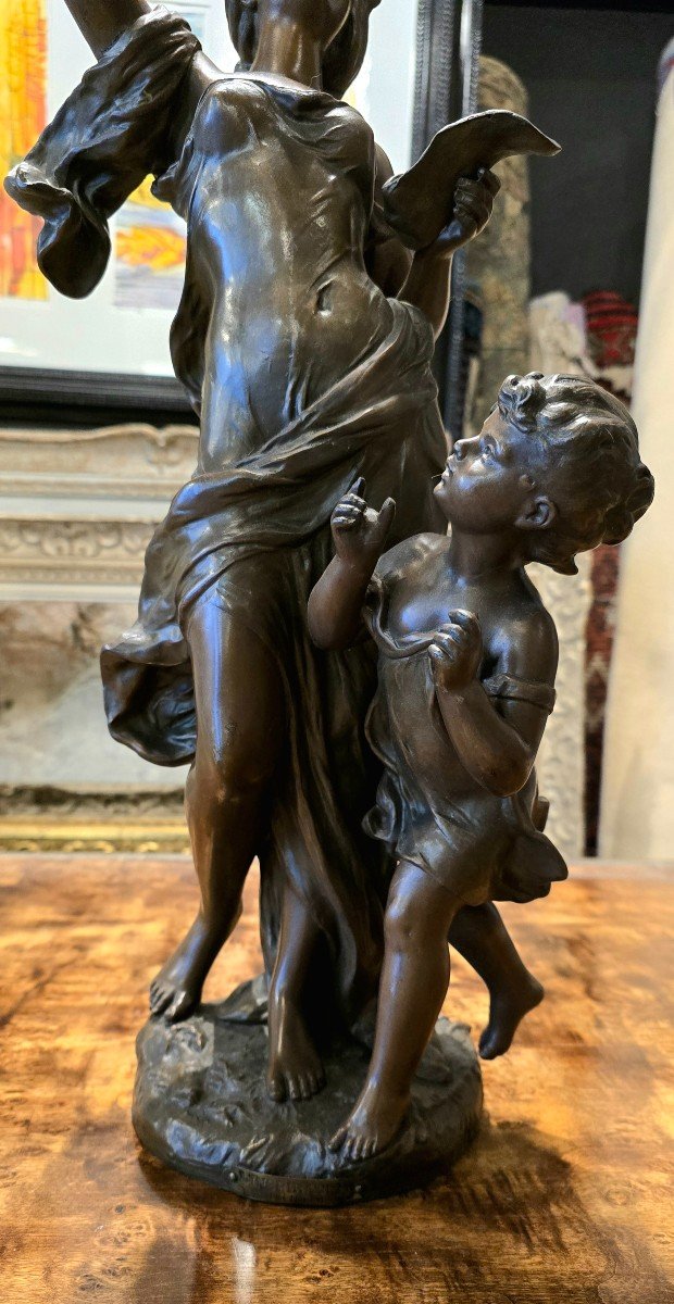 Hippolyte François Moreau (1832-1927) Sculpture "inspiration" In Patinated Spelter-photo-2