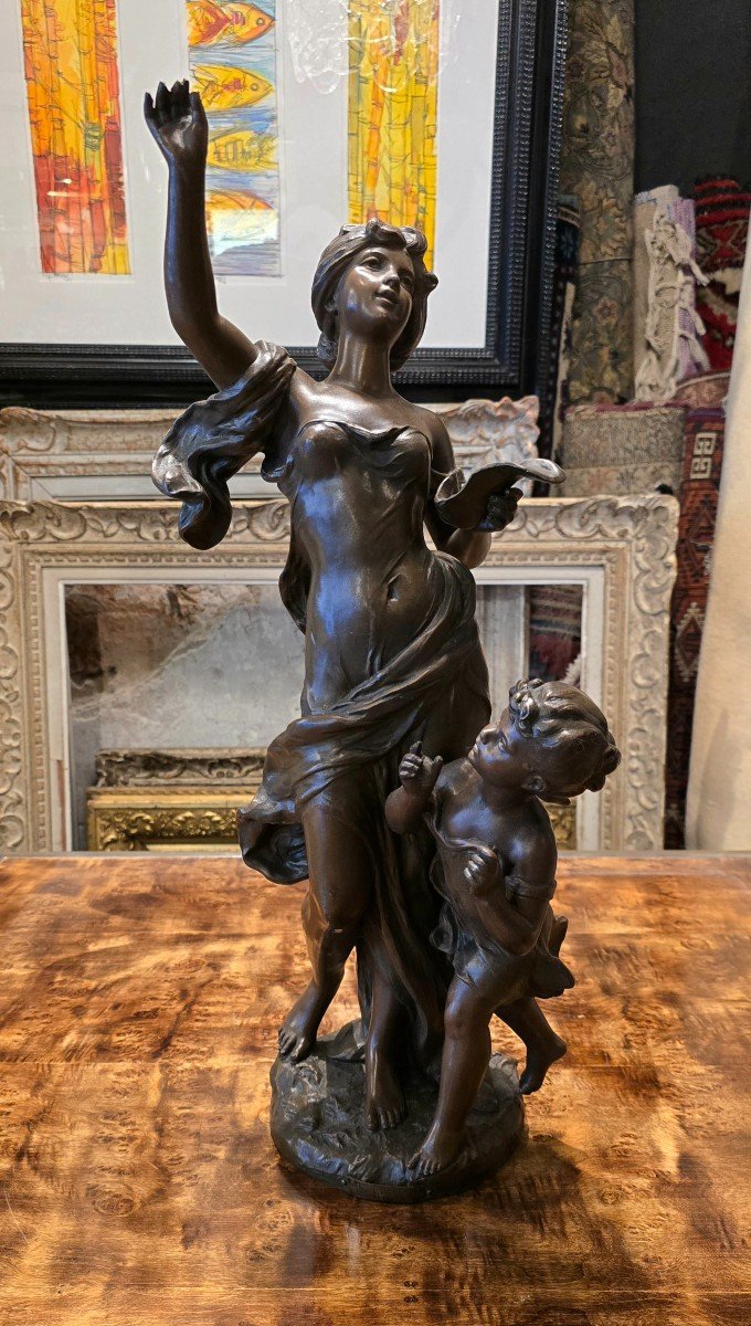 Hippolyte François Moreau (1832-1927) Sculpture "inspiration" In Patinated Spelter