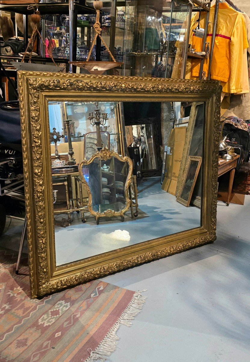 Large Mirror In Stucco And Gilded Painted Wood, 20th Century-photo-2