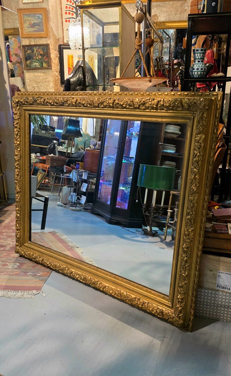 Large Mirror In Stucco And Gilded Painted Wood, 20th Century-photo-3