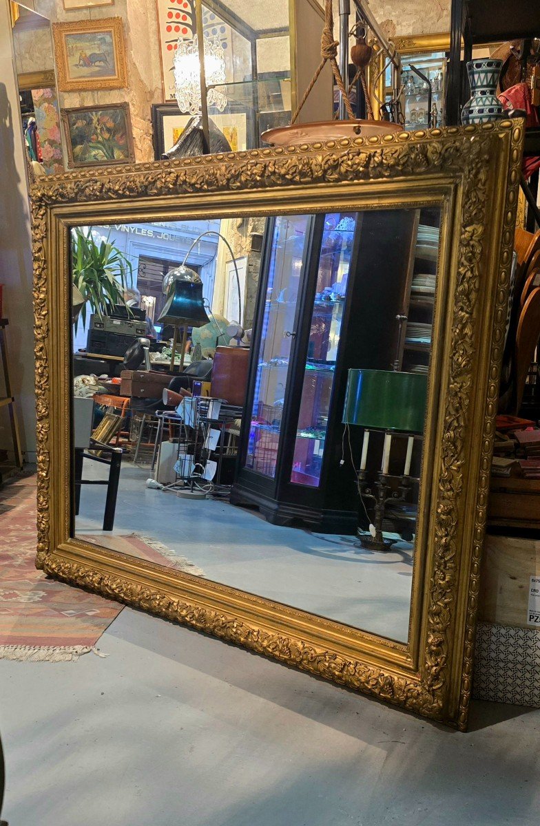 Large Mirror In Stucco And Gilded Painted Wood, 20th Century