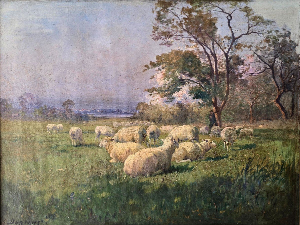 Derians - Huile Sur Toile – Paysage Pastoral Avec Moutons XIX, Signée-photo-2