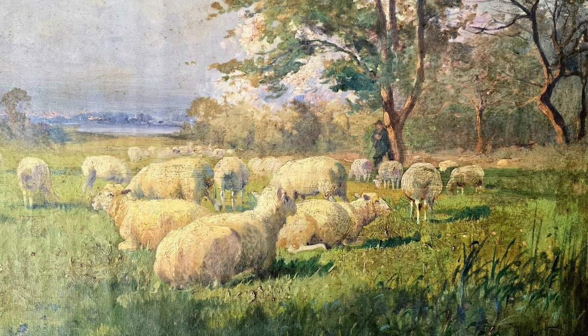 Derians - Huile Sur Toile – Paysage Pastoral Avec Moutons XIX, Signée-photo-3