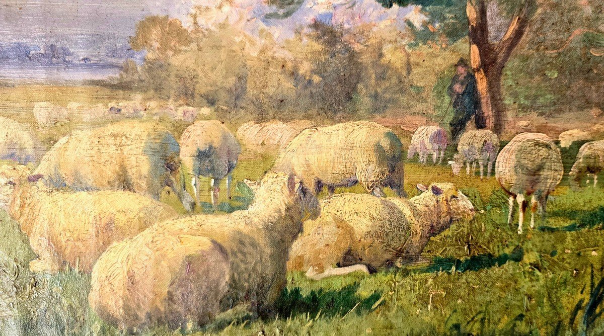 Derians - Huile Sur Toile – Paysage Pastoral Avec Moutons XIX, Signée-photo-4