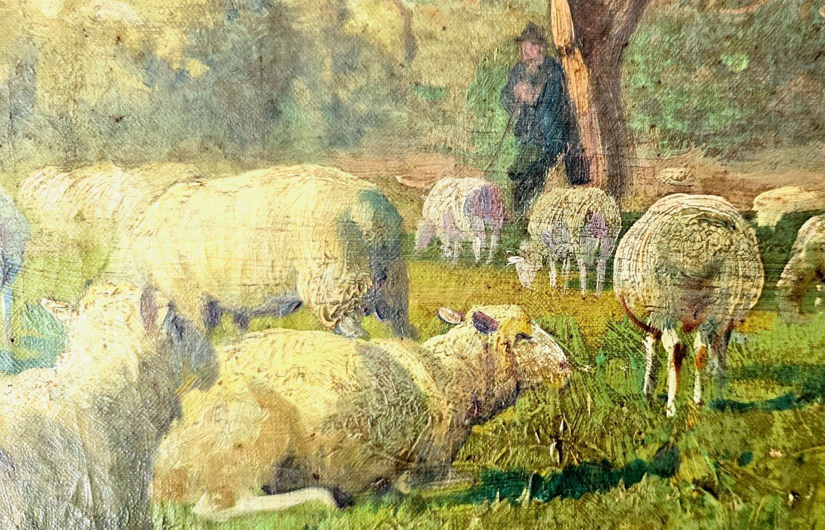 Derians - Huile Sur Toile – Paysage Pastoral Avec Moutons XIX, Signée-photo-1