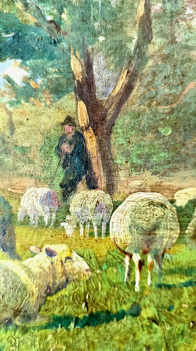 Derians - Huile Sur Toile – Paysage Pastoral Avec Moutons XIX, Signée-photo-2