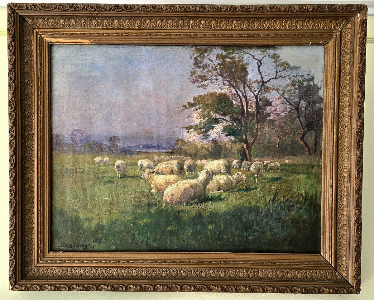 Derians - Huile Sur Toile – Paysage Pastoral Avec Moutons XIX, Signée