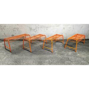 Banc - tabouret vintage, grillagé Ikea Västerön en orange