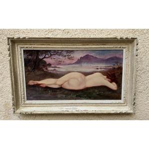 Peinture Symboliste l'Huile Sur Toile Femme Nue Vue Sur l'Esterel  Début XX