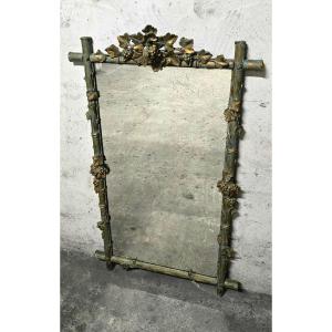 Large Wood And Patinated Stucco Mirror - Floral 1900s