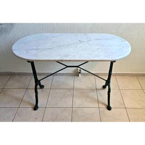 Oval Bistro Table - Marble And Cast Iron - Godin 