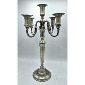 Large 4-arm Pewter Candle Holder With 5 Lights - 43 Cm