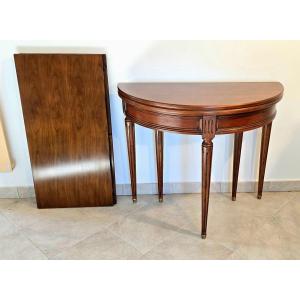 Cherrywood Half-moon Table, Louis XVI Style – With 2 Extensions