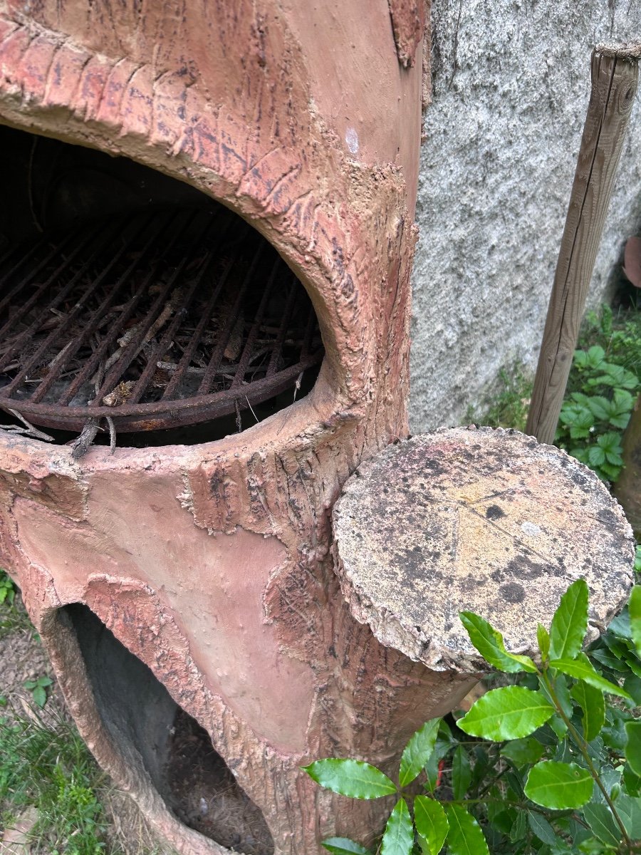 Barbecue Faux Bois Tronc D Arbre Rocaille Ciment Salon De Jardin-photo-3