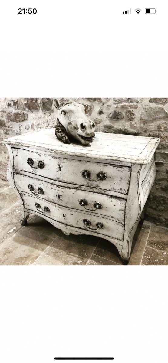 Curved Commode Patinated Painted Furniture 18th Century Old Painting Furniture Showcase-photo-2