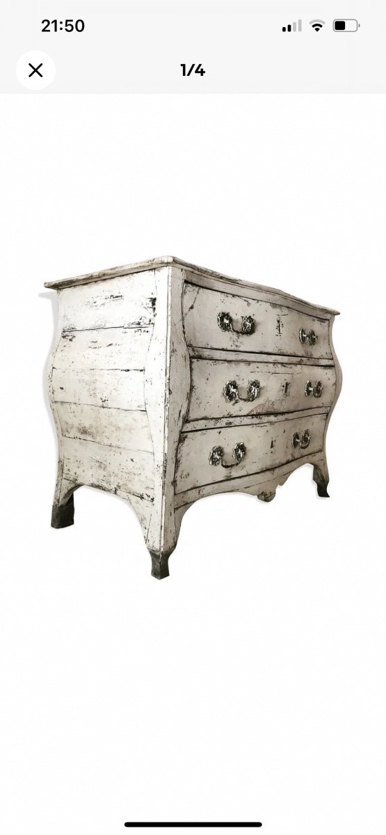 Curved Commode Patinated Painted Furniture 18th Century Old Painting Furniture Showcase-photo-1