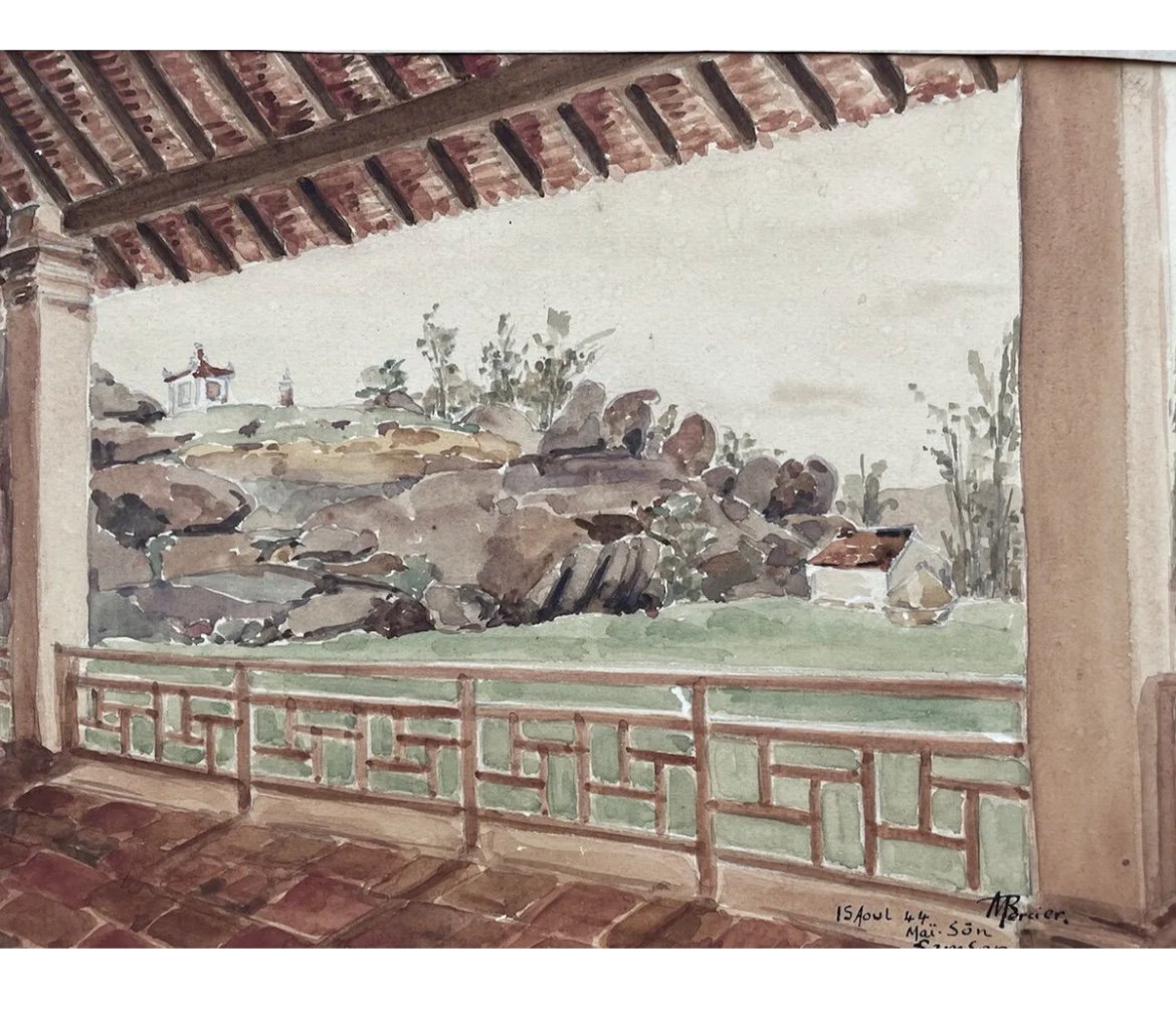 René Mercier Aquarelle Peinture Vietnam Indochine 1944 Hanoï