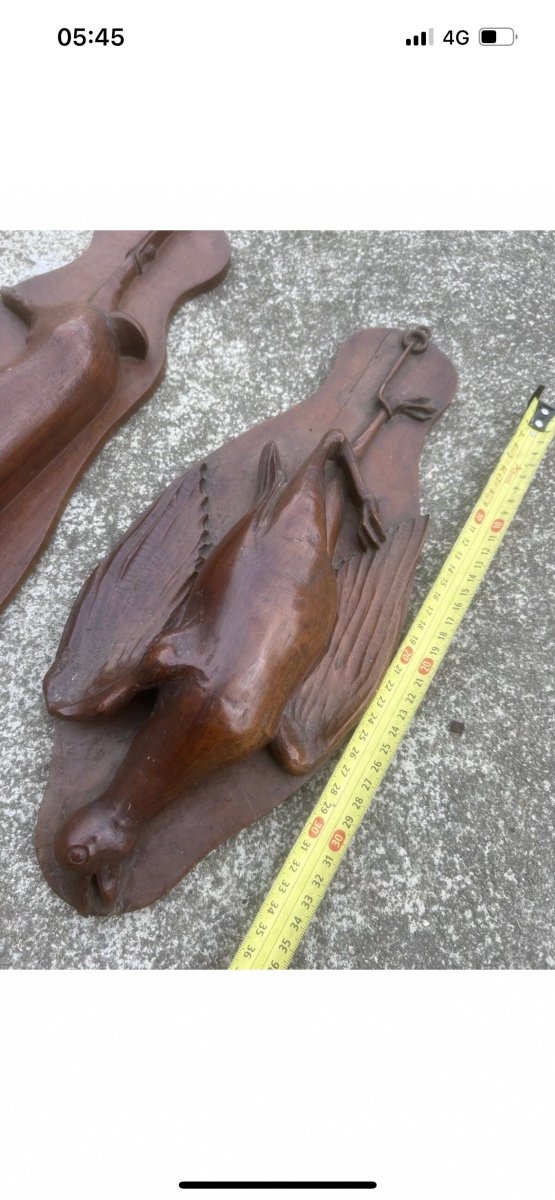 3 Hunting Trophy Carved Wood Folk Art Monoxyle Hare Woodcock Old-photo-3