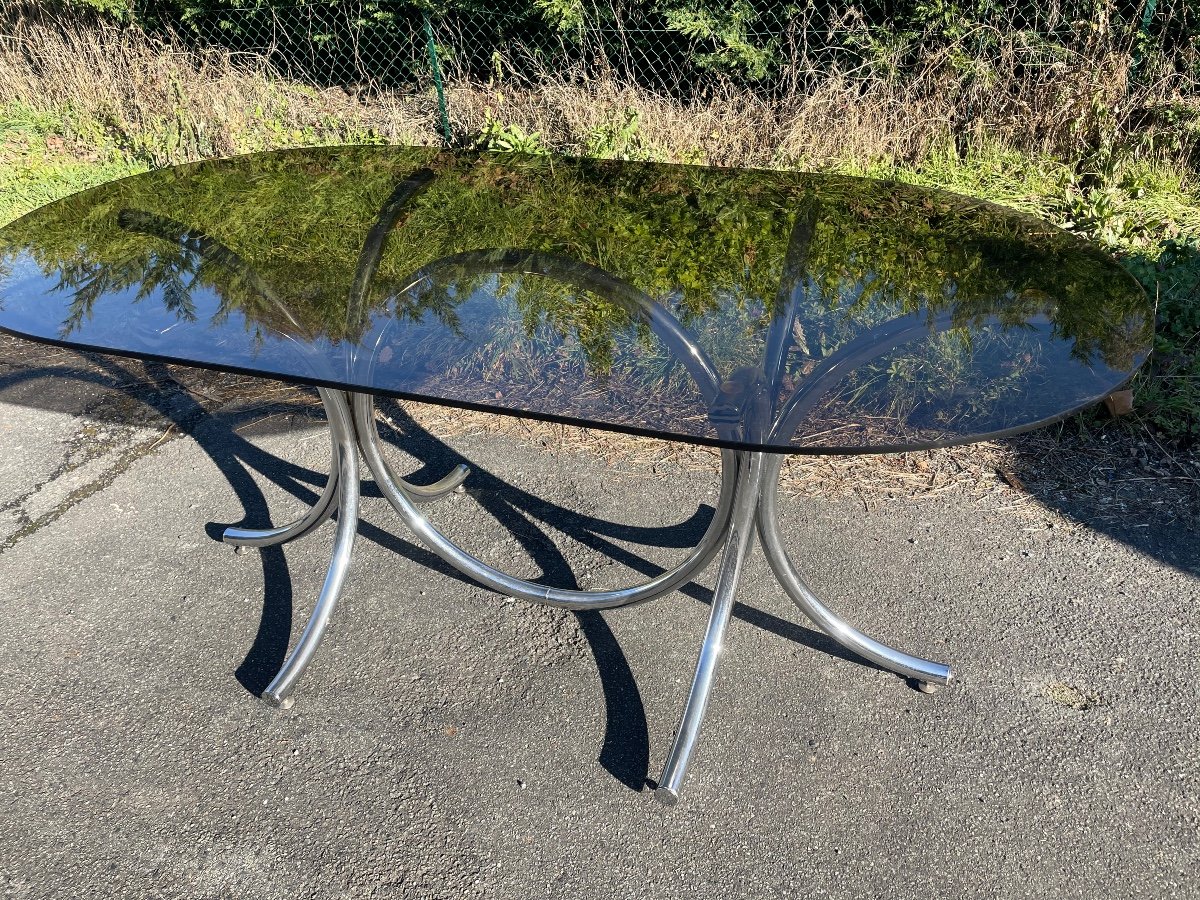 Large Chrome Glass Table Design Arabescato Roche Bobois Osvaldo Borsani Tecno-photo-3