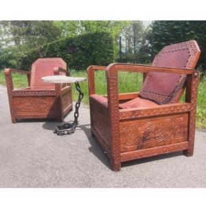 Pair Of Moroccan Armchair Morocco Old Art Deco Dudouyt Africanist Vintage