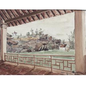 René Mercier Aquarelle Peinture Vietnam Indochine 1944 Hanoï