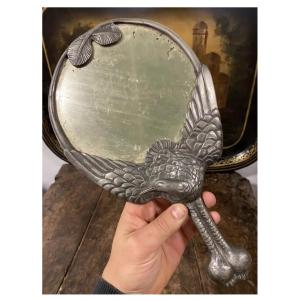 Mogins Ballin Denmark Pewter Hand Faced Mirror Art Nouveau Jugendstil Deco