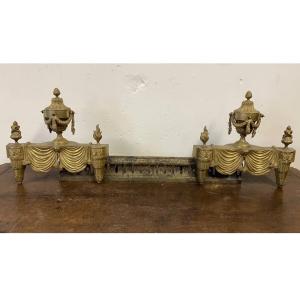 Gilt Bronze Fireplace Bar Louis XVI Empire Pair Of Andirons 19th Century