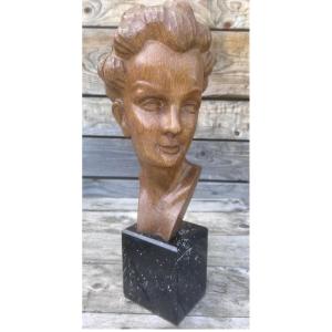 Ernest Patris Carved Wooden Bust Art Deco Sculpture Old Belgian School