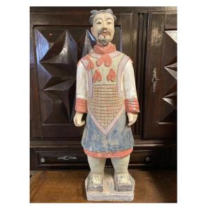 75cm Grand Soldat Guerrier Terre Cuite Chinois Qin Shi Huang XI An Chine Statue