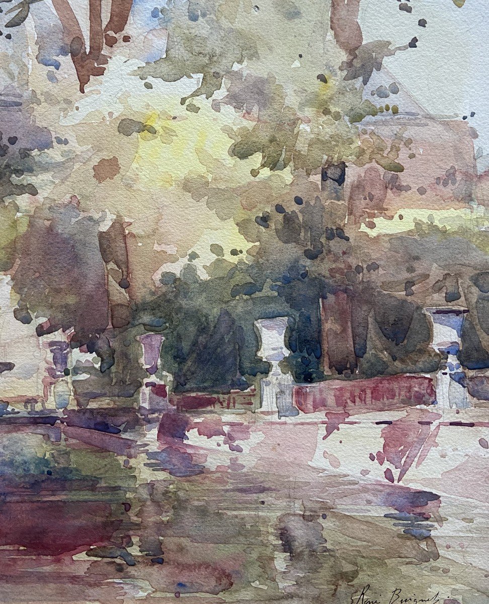 René Buignet (1888-1915)  La Fontaine Médicis, Jardin Du Luxembourg, Deux Aquarelles Signées-photo-3