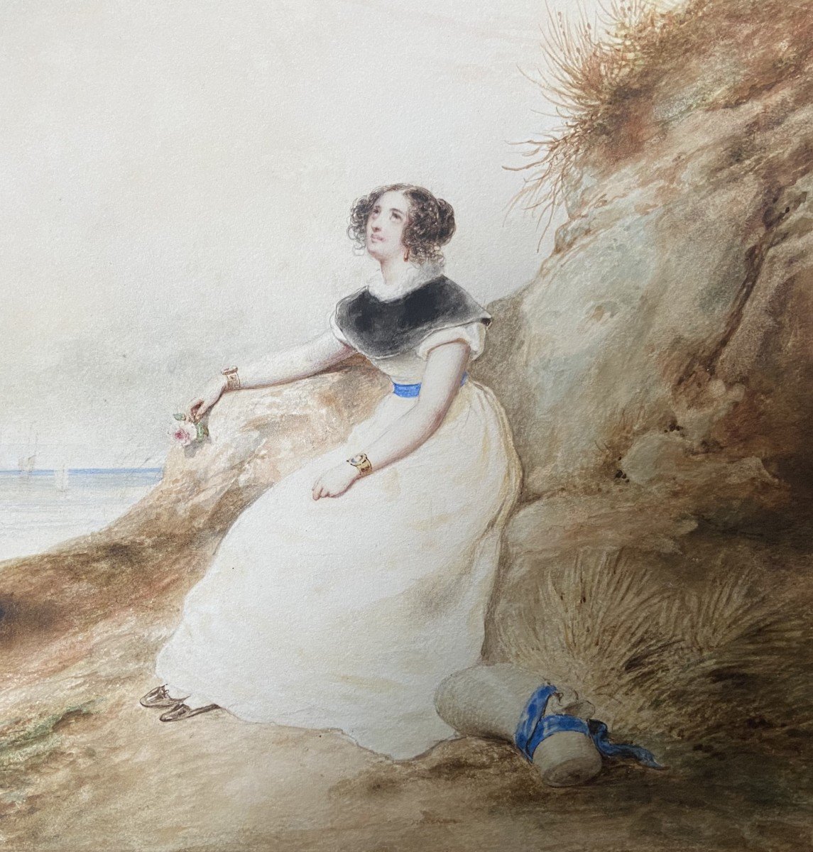 François Grenier De Saint Martin (1793-1867) Une Jeune Femme Sur La Plage, 1829, Aquarelle -photo-3