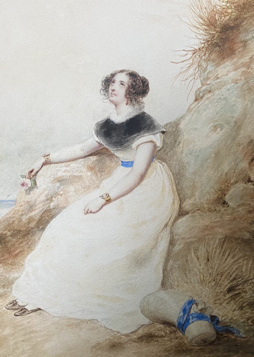 François Grenier De Saint Martin (1793-1867) Une Jeune Femme Sur La Plage, 1829, Aquarelle -photo-1