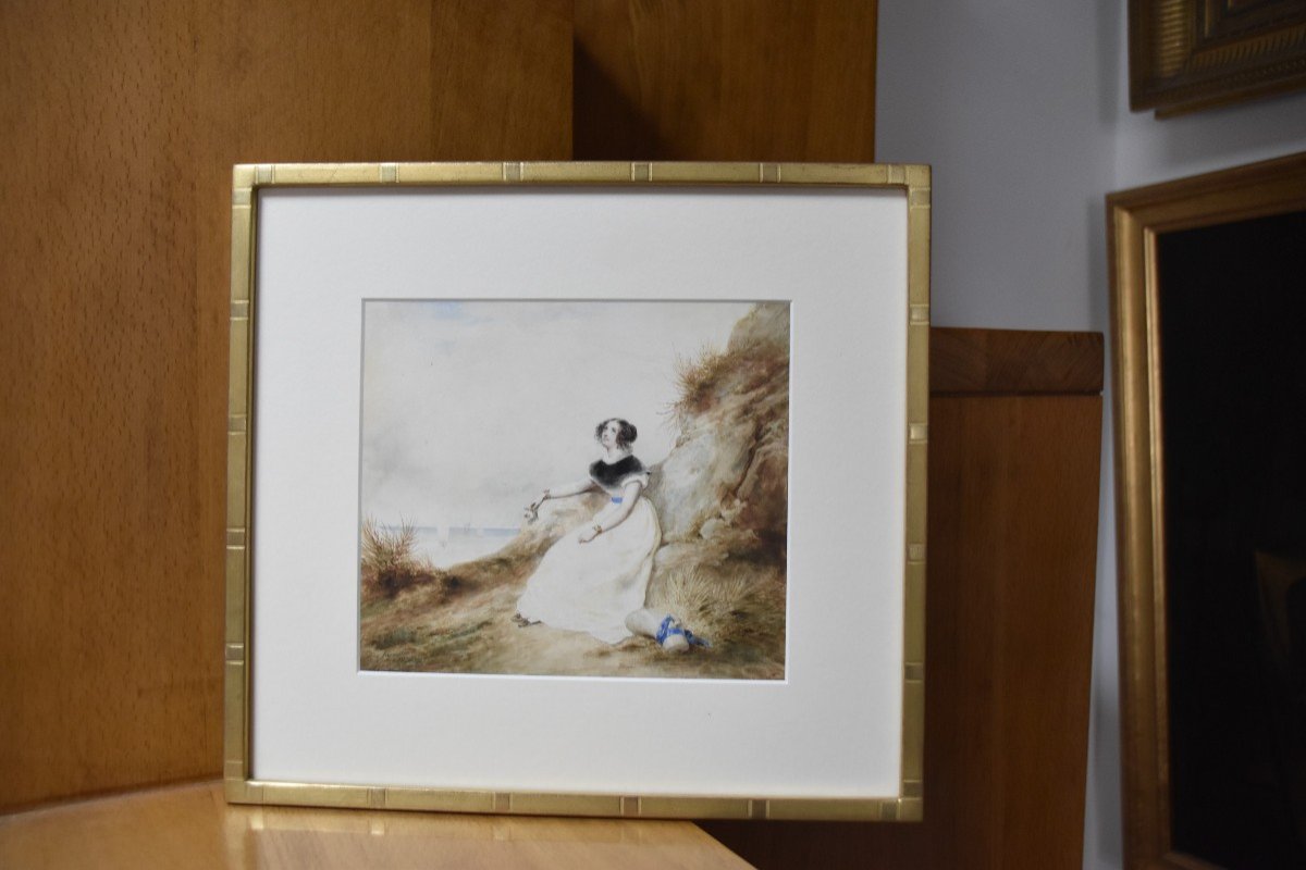 François Grenier De Saint Martin (1793-1867) A Young Woman On The Beach, 1829, Watercolor-photo-4