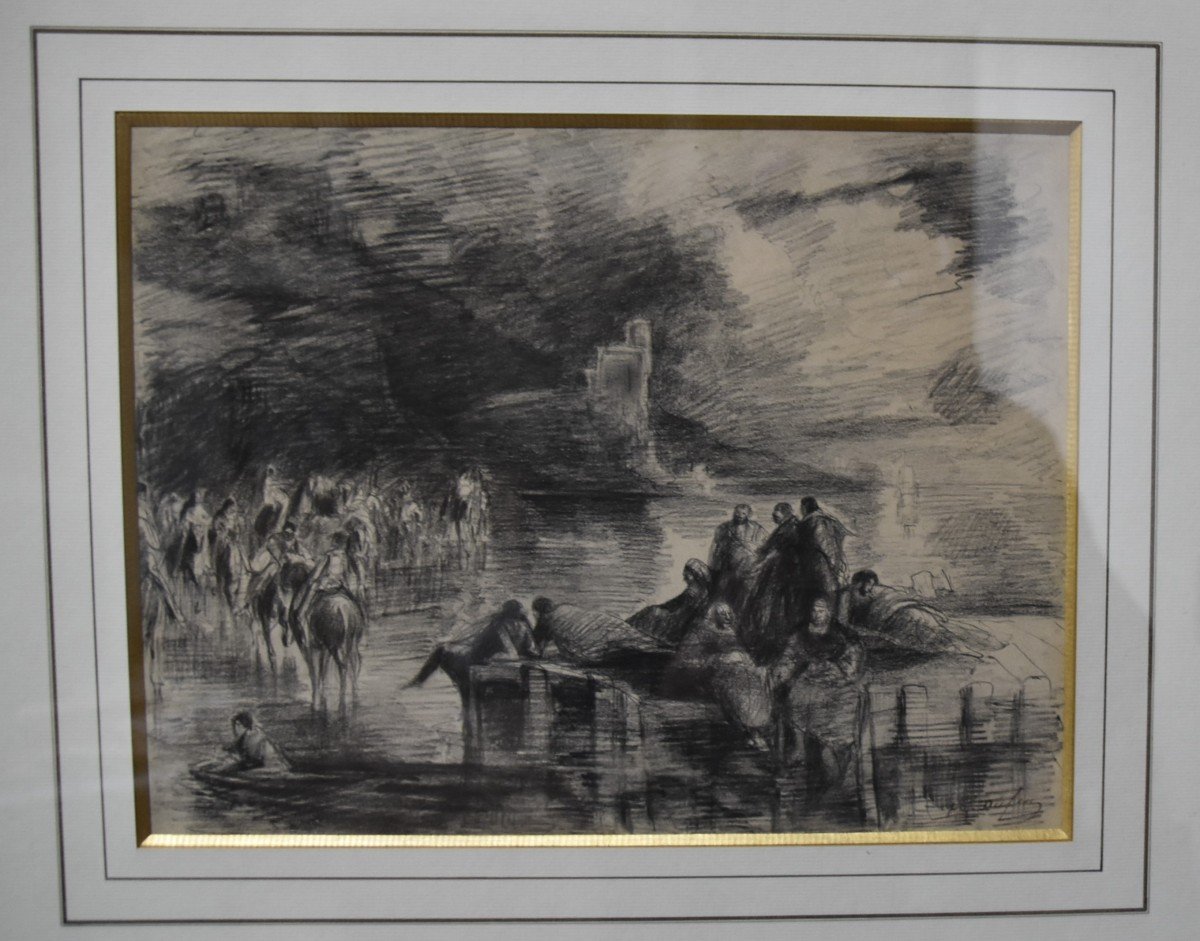 Edouard Dufeu (1836-1900) Fantastic Scene By A Lake, Signed Drawing-photo-3