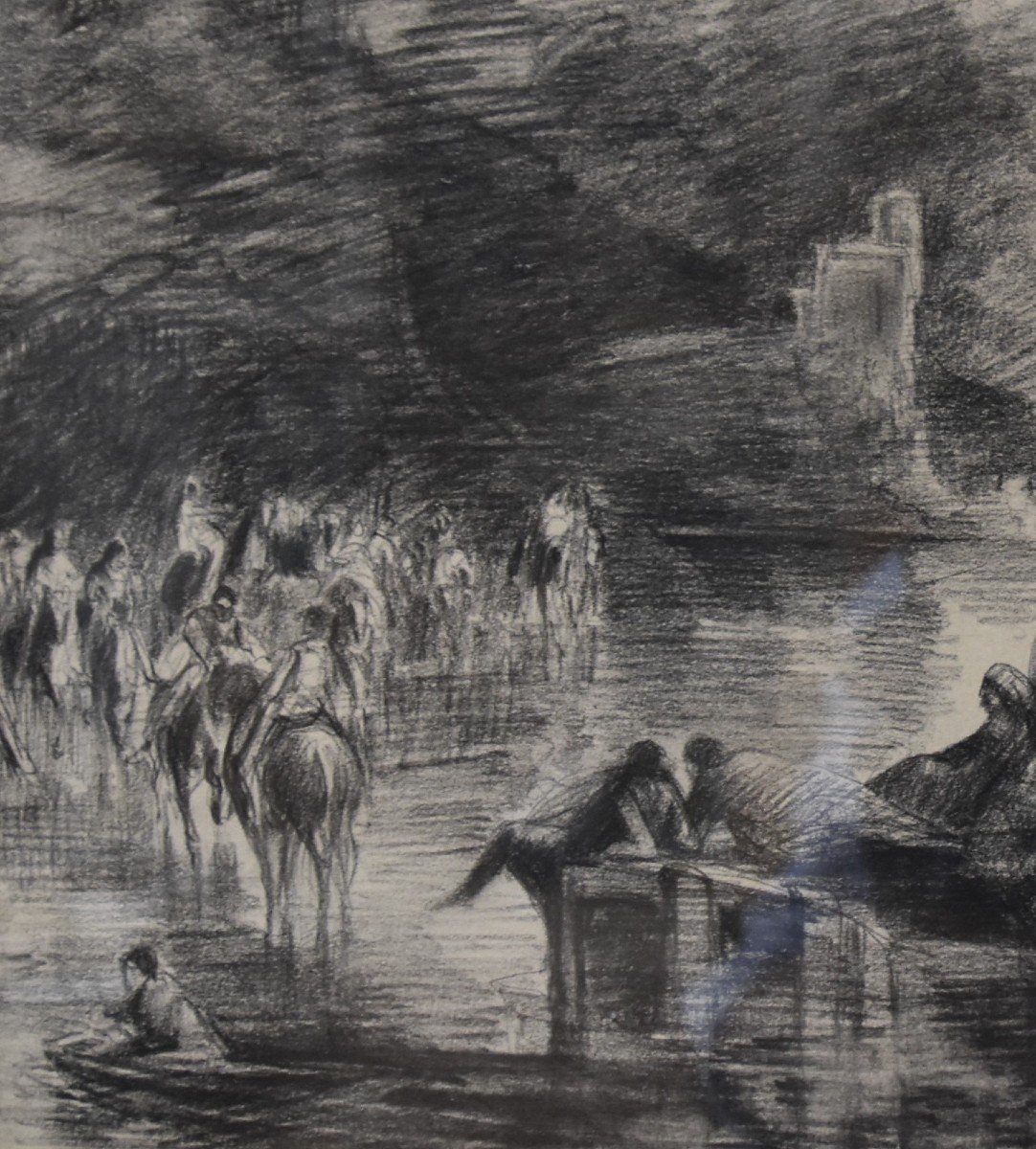 Edouard Dufeu (1836-1900) Fantastic Scene By A Lake, Signed Drawing-photo-3