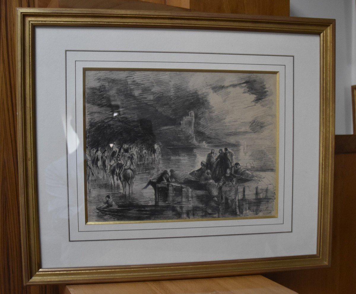 Edouard Dufeu (1836-1900) Fantastic Scene By A Lake, Signed Drawing-photo-5