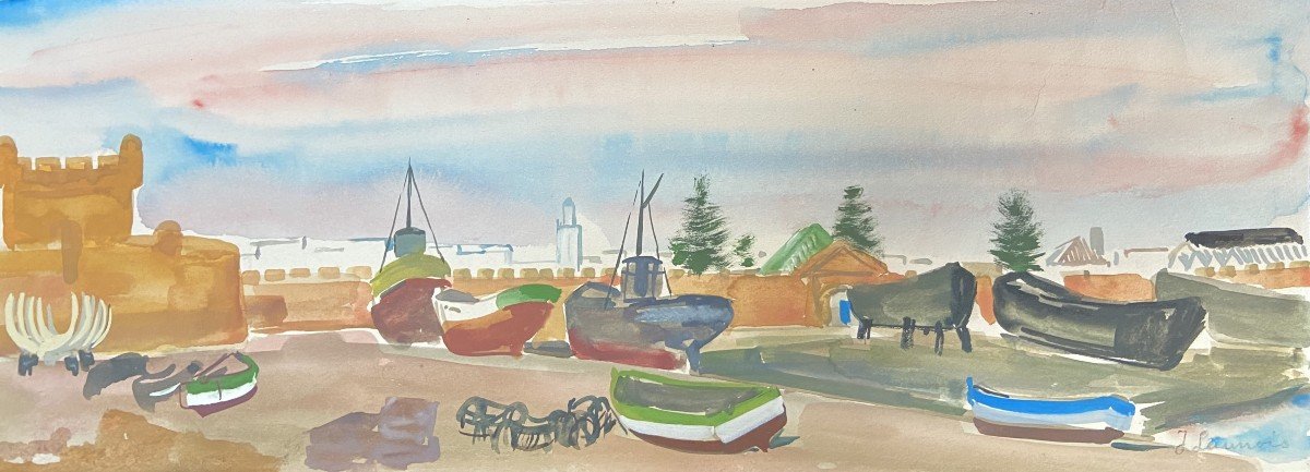 Jean Launois (1898-1942) North African Landscape, A Port, Signed Watercolor