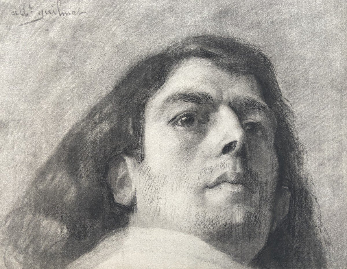 Albert Paul Guilmet (1879-1922) Portrait Of A Man, Charcoal Drawing Signed 