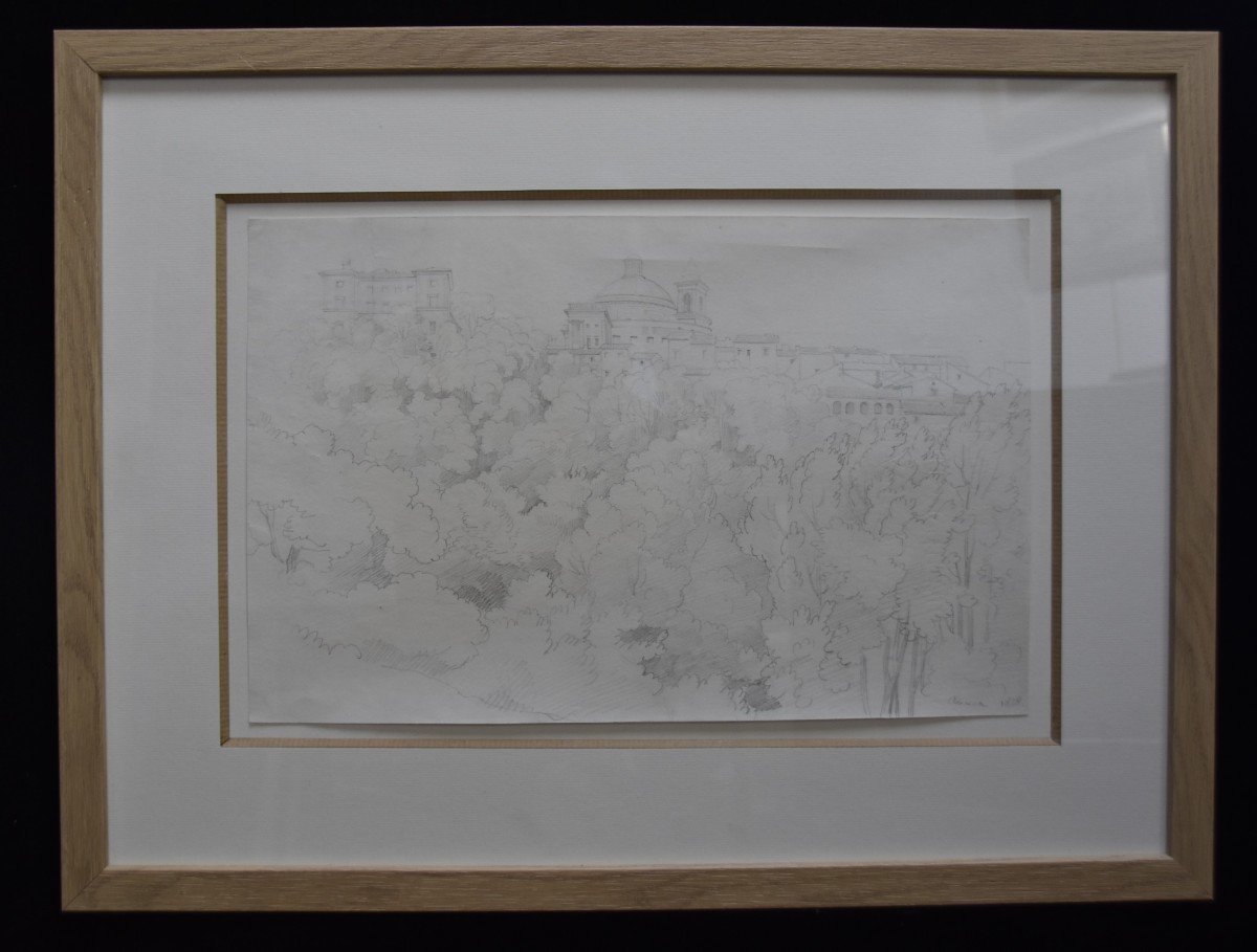 French Romantic School Of The Early 19th Century View Of Arriccia, 1828, Pencil Drawing-photo-2