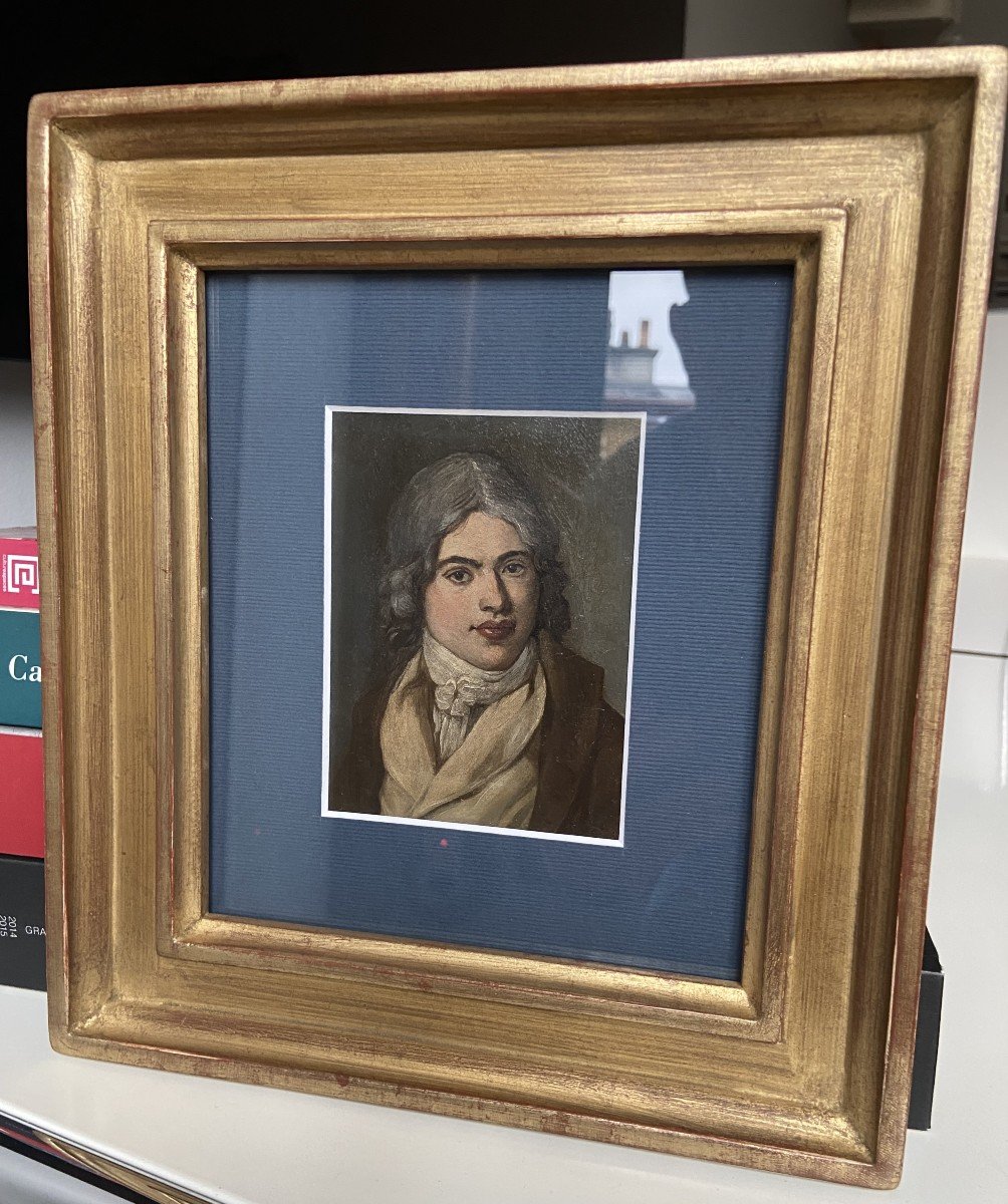 École française fin du XVIIIe siècle, Portrait d'un jeune homme, huile sur métal-photo-4