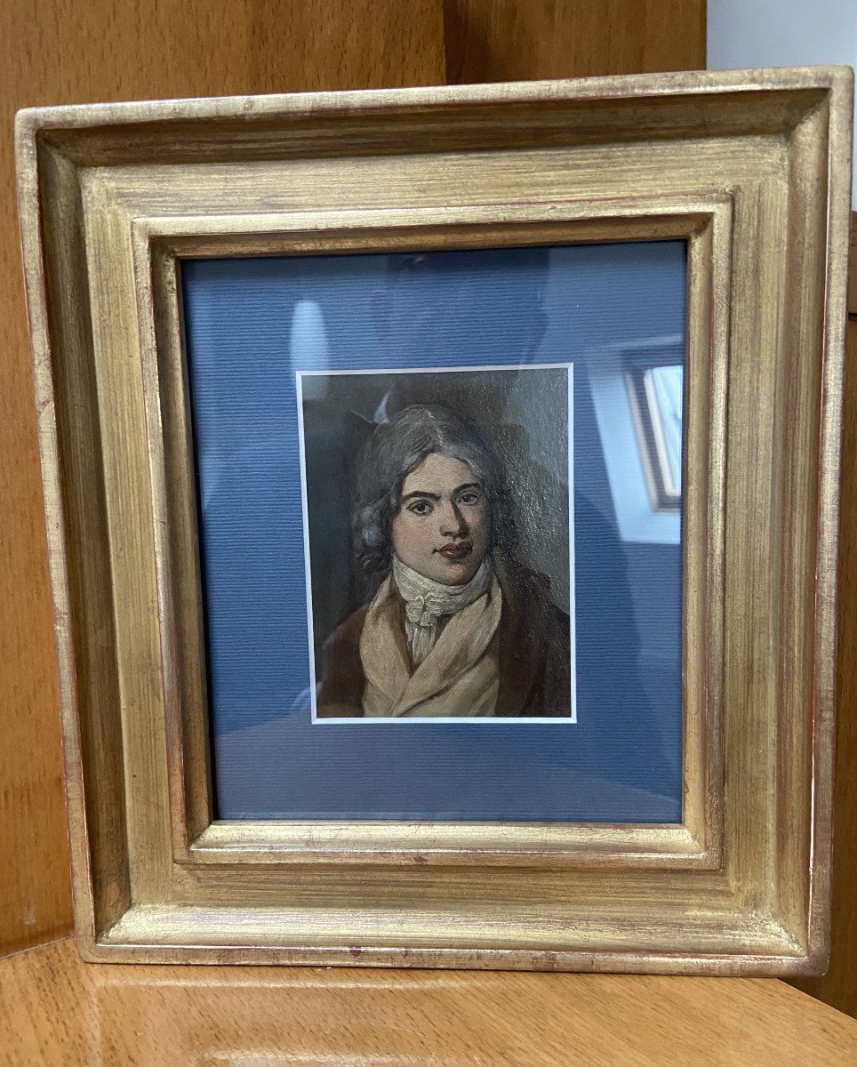 École française fin du XVIIIe siècle, Portrait d'un jeune homme, huile sur métal-photo-6