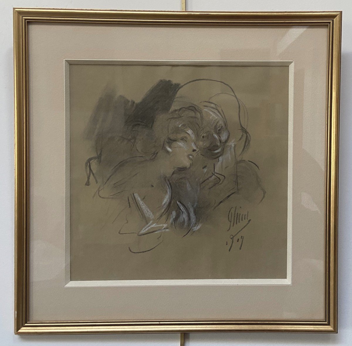 Jules Chéret (1836-1932) La Confidence, 1909, Signed Drawing-photo-3